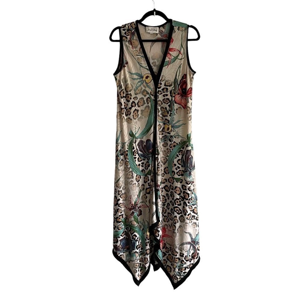 JOSEPH RIBKOFF Sleeveless V-Neck Midi Maxi Dress Floral Leopard Print Tropical S